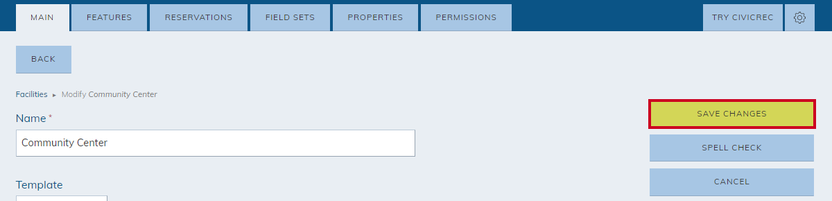 save changes button.