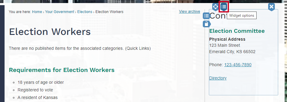 Staff Directory Widget Options.