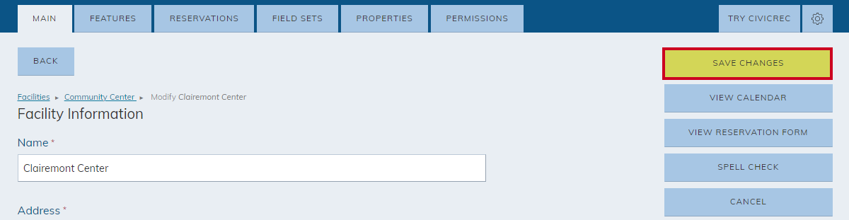 The button labeled Save in the top right corner of the page above the button labeled View Calendar.