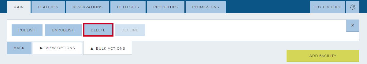 The button labeled Delete to the right of the Publish and Unpublish buttons.