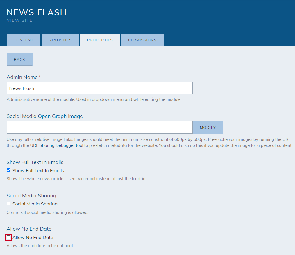 The checkbox under the Allow No End Date header.