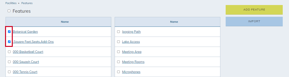 Feature checkboxes.