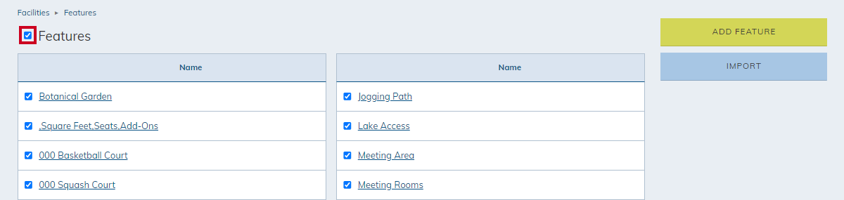 Select all features checkbox.