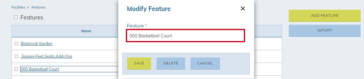 Feature name text box.