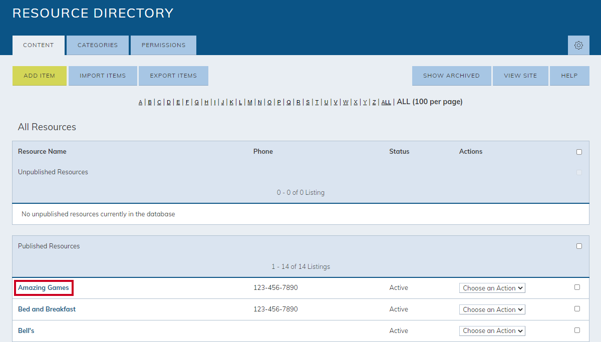 Select a resource.