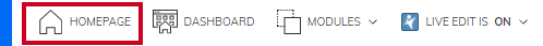 Homepage button on the Admin User menu bar.