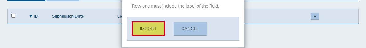 The Import button on the pop-up modal.