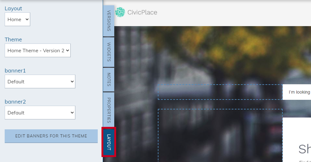 The Live Edit pane Layout tab.