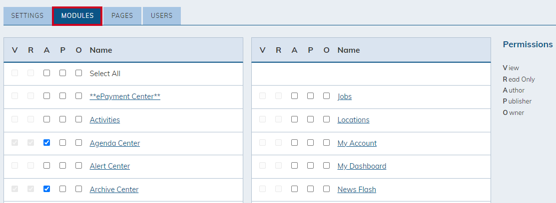 Module permissions.