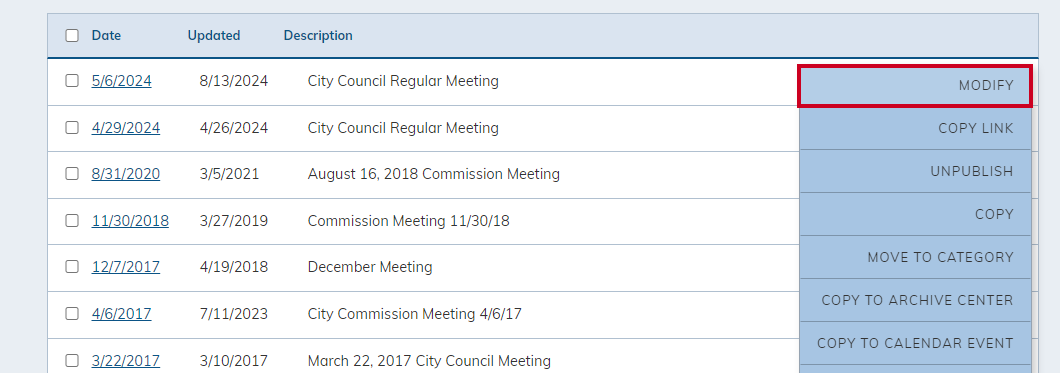 Modify option in drop-down.