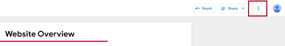 The report template's More Options menu's button.