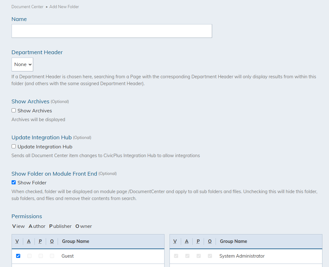 Folder information fields.