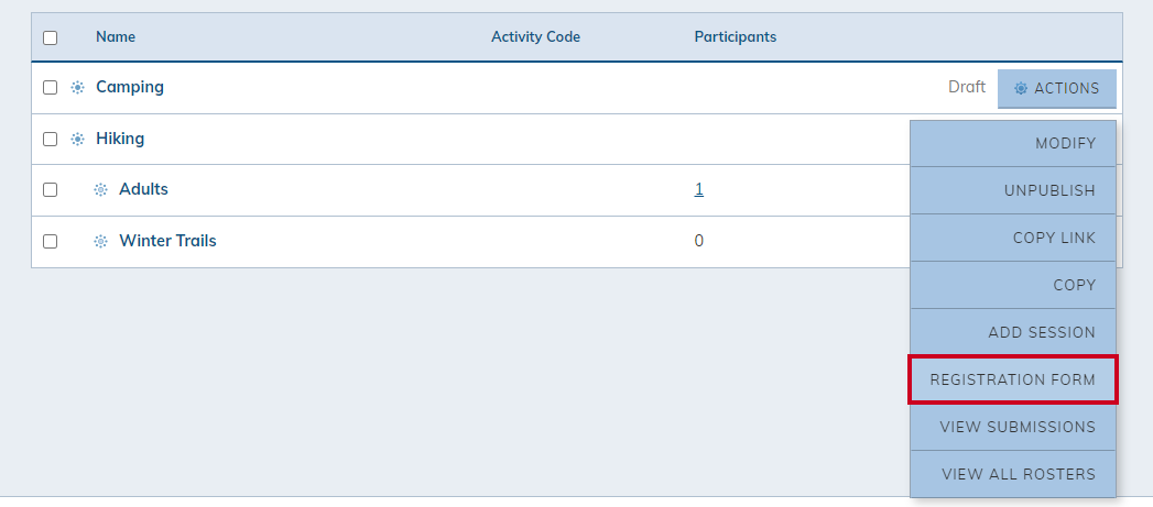 Registration form option.