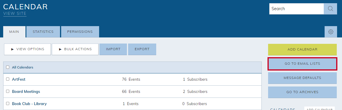 Go to email lists button.