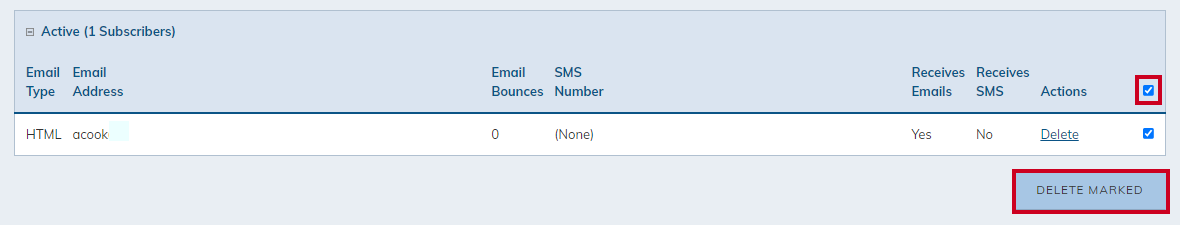 Check boxes and delete marked.