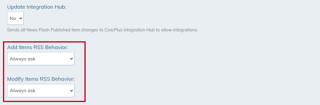 RSS Behavior fields.