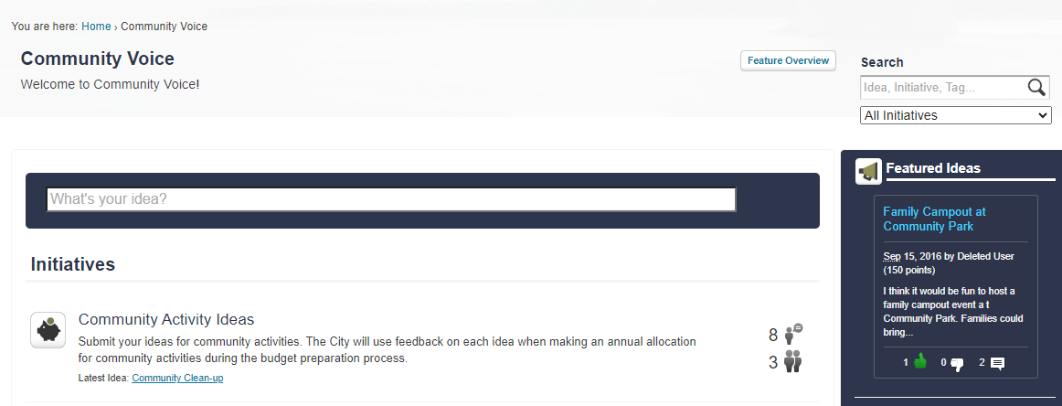 Community Voice Front end view.
