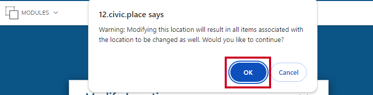Ok button on popup.