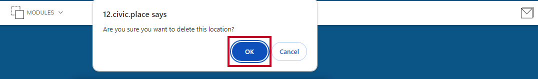Ok button on delete confirmation popup.