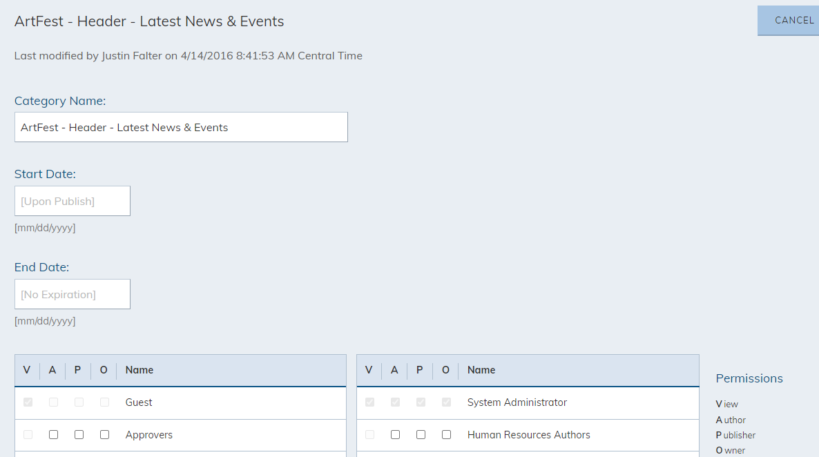 Modify category fields.
