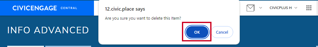 Ok button on pop-up.