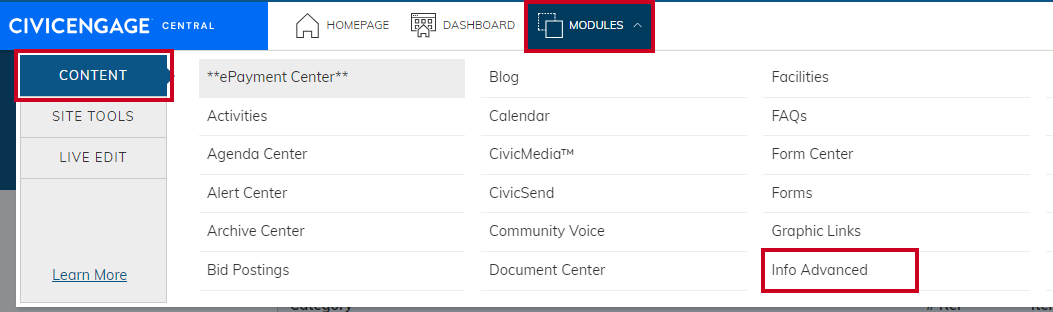 Modules, Info Advanced.
