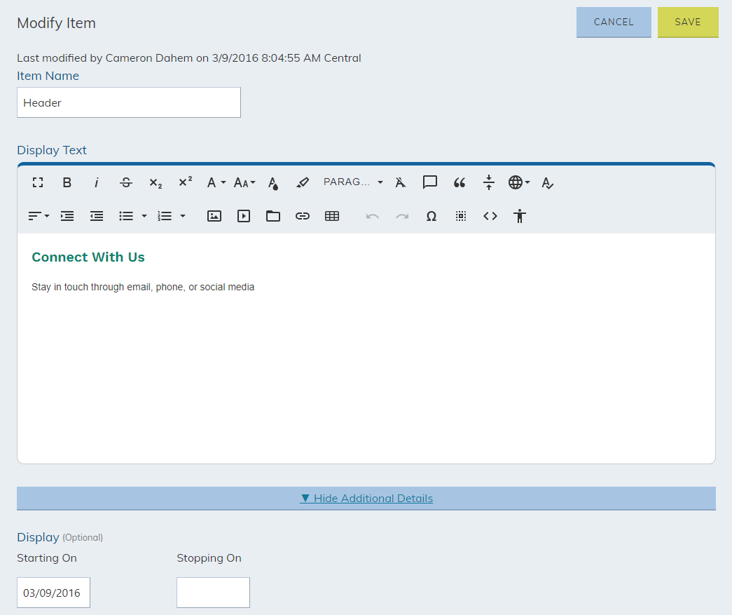 Edit item fields.