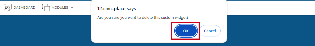 Ok button to confirm deletion.
