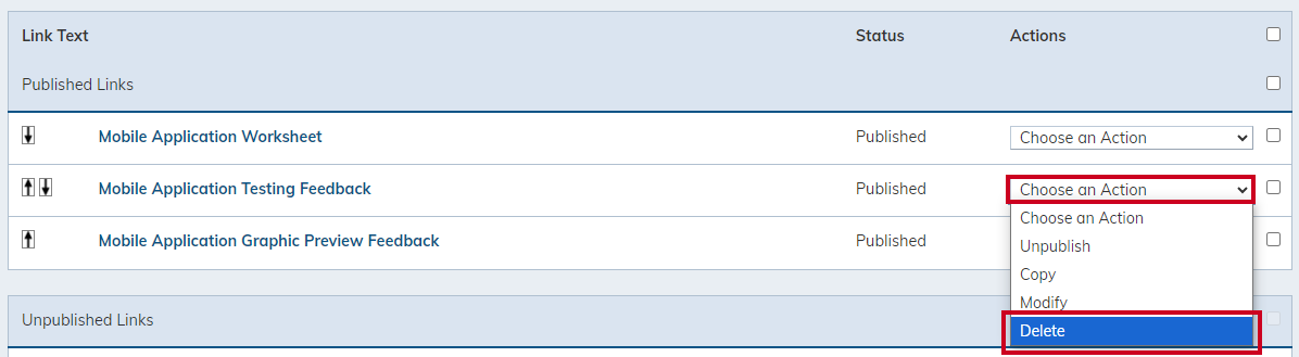 Choose action button, then delete.