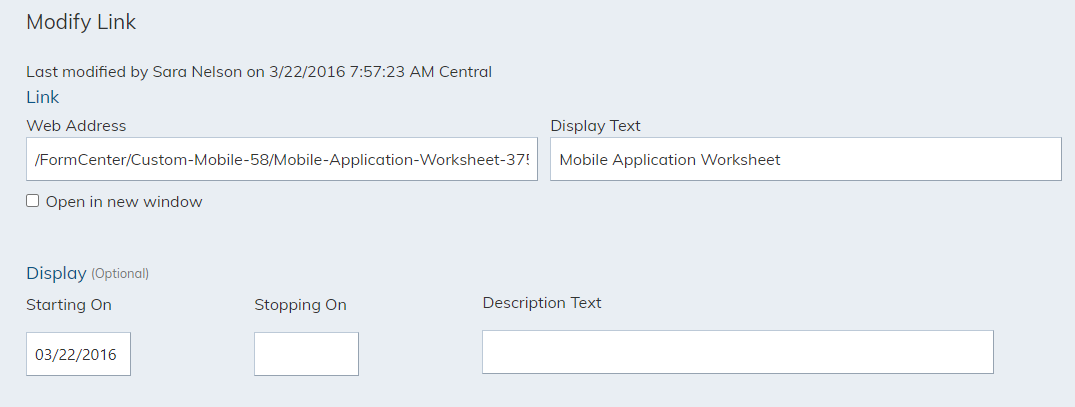 Modify link fields.