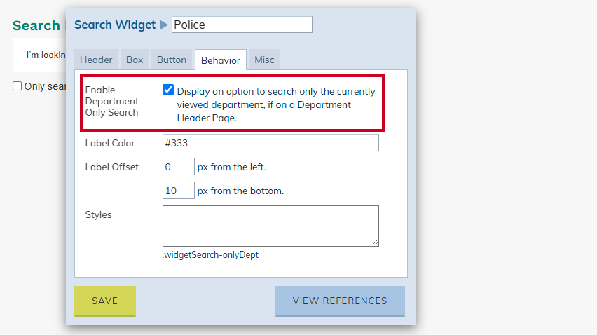 Enable department only search checkbox.