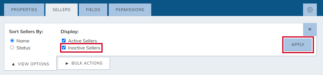 Inactive Sellers checkbox.