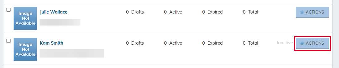 Actions next to inactive seller.
