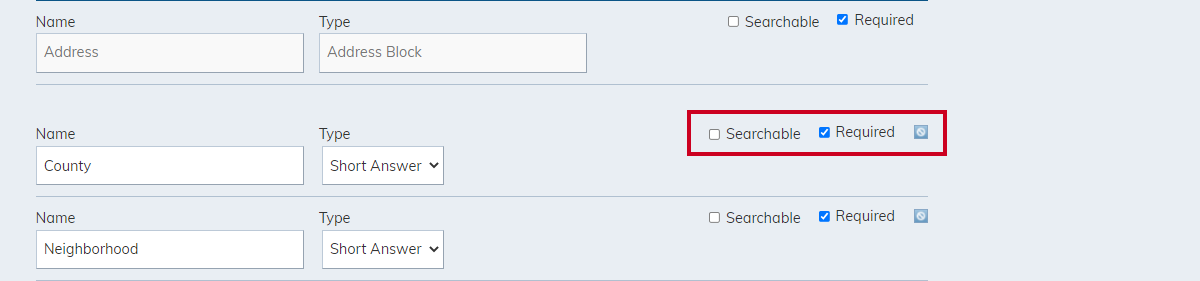 Searchable, required, or do not use.