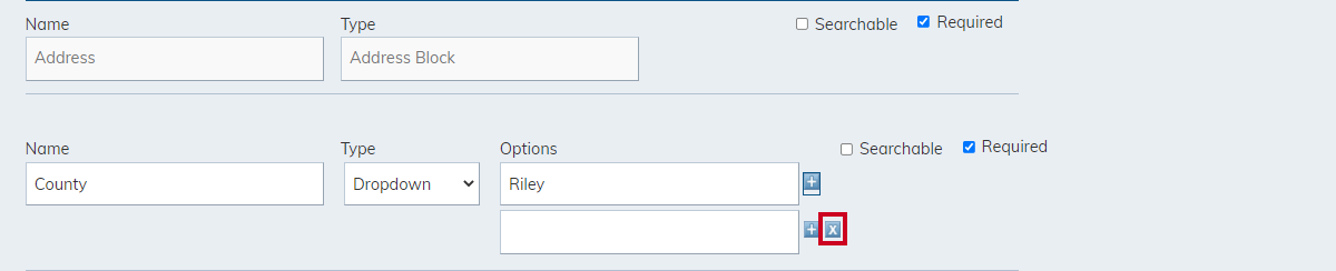 X button to remove option.