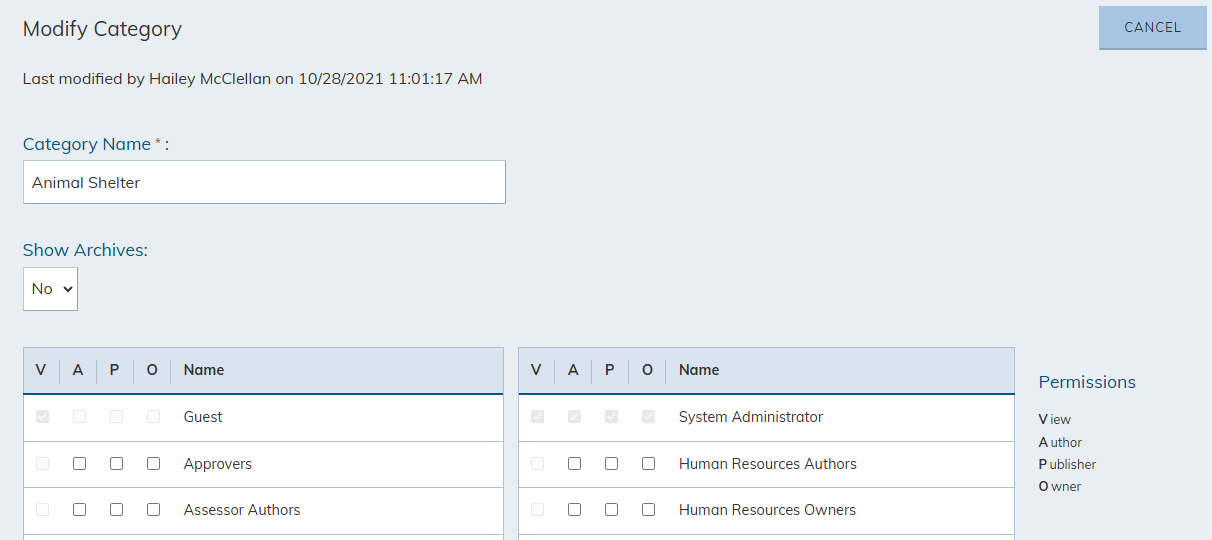 Modify category fields.