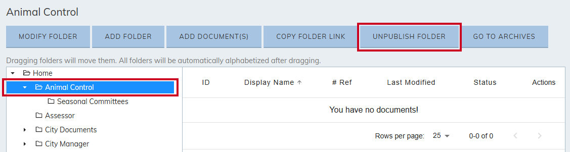 Unpublish folder.