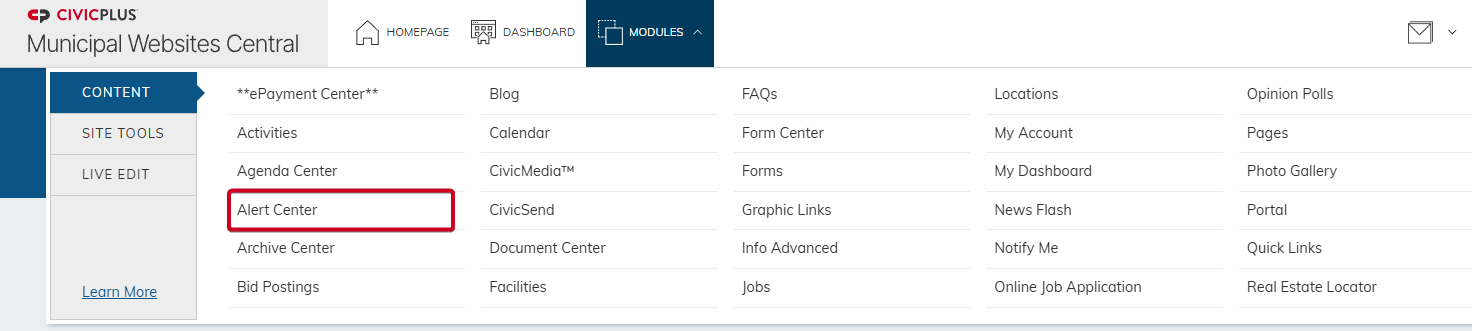 The URL labeled Alert Center.