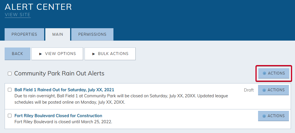 The button labeled Actions to the right of the category name.