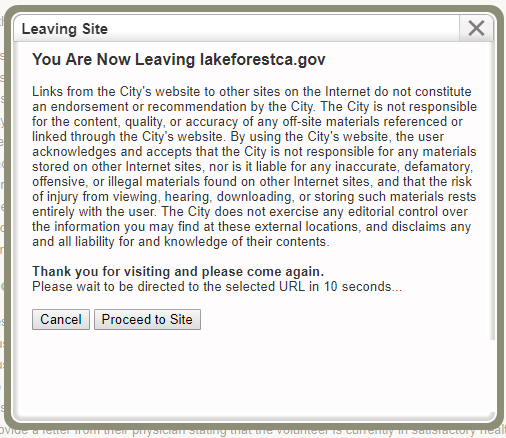Leaving the city site pop-up message.
