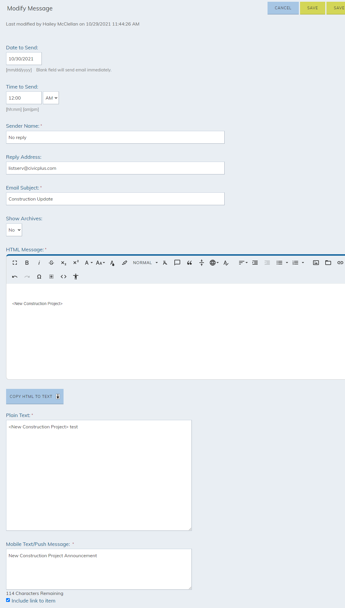 notification item fields.