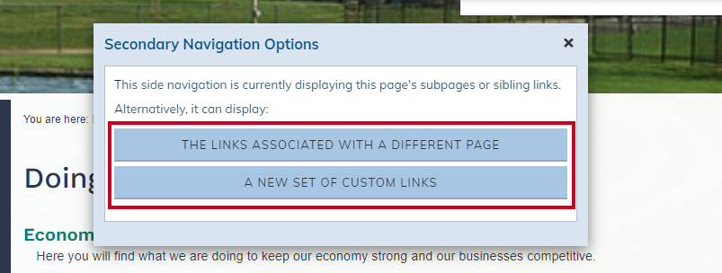 secondary navigation options menu.