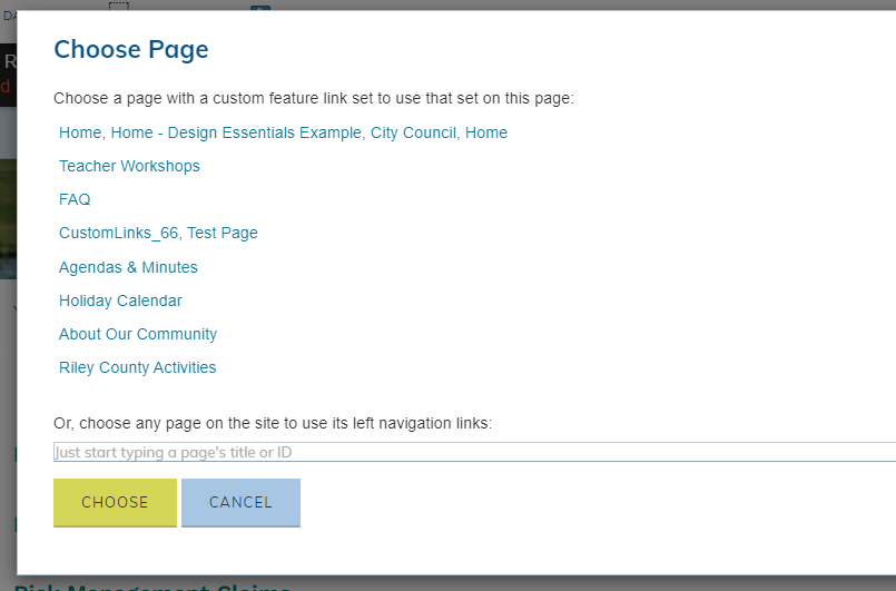 choose page modal.