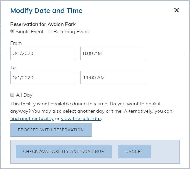 calendar override facility conflict