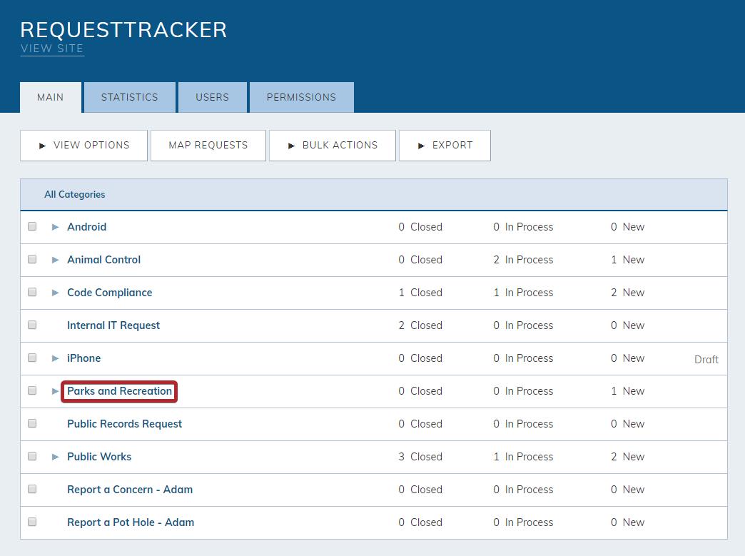 A list of RequestTracker categories.