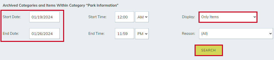 Archive filter options.