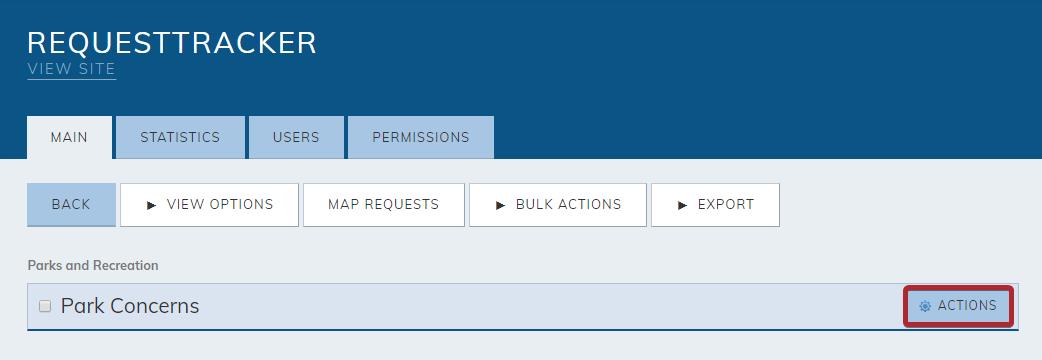 Request Types Actions button.
