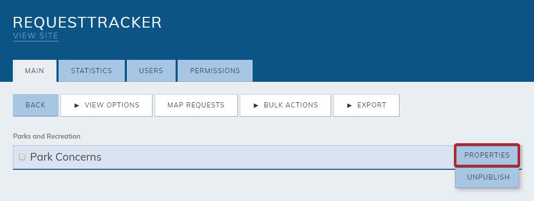 Request Type properties tab.