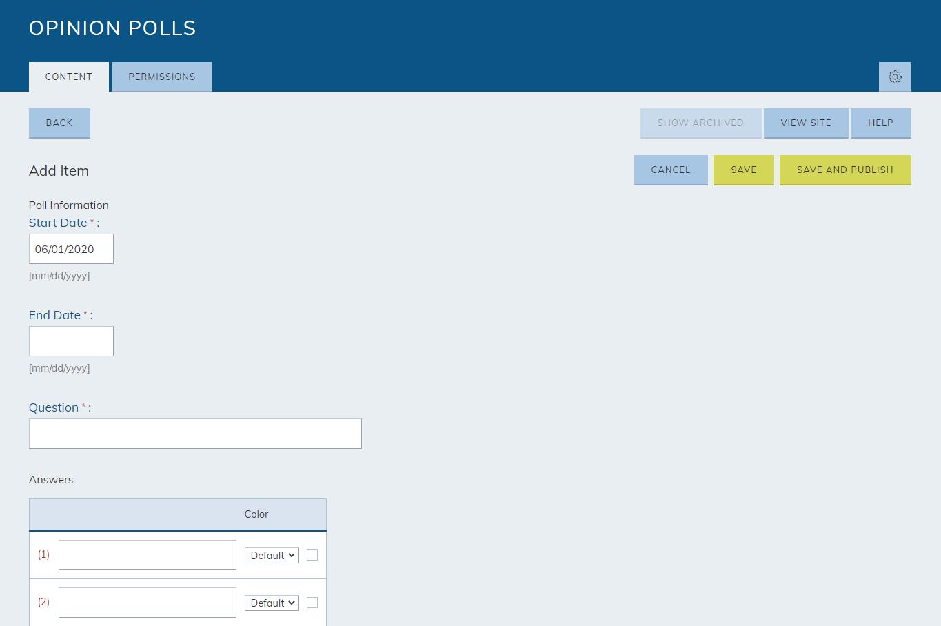 add an item to a poll fill in fields 1