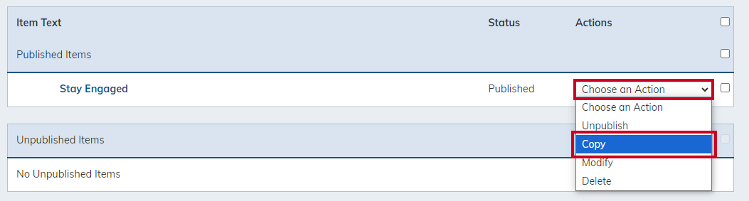 Copy item option.